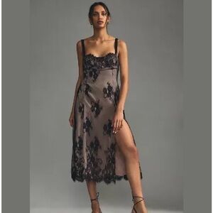 Anthropologie Lace Side-Slit Slip Dress